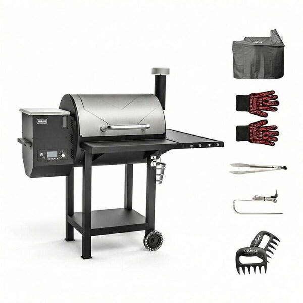 Asmoke Large Wood Pellet Grill & Smoker - Digital Control, 8-in-1 Versatility, Silver, AS660N-2