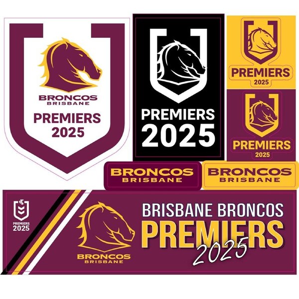 Brisbane Broncos 2025 Premiership Premiers Set of 6 Decal Sticker Sheet