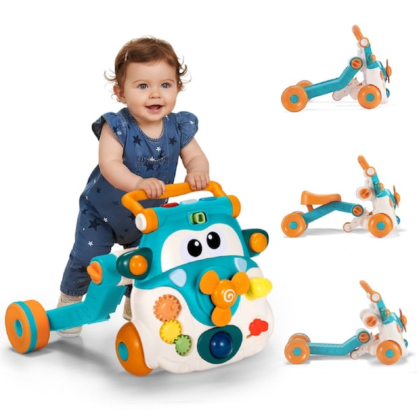 PlayPals 3-in-1 Baby Walker Activity Centre w/ Music Push Toy Blue