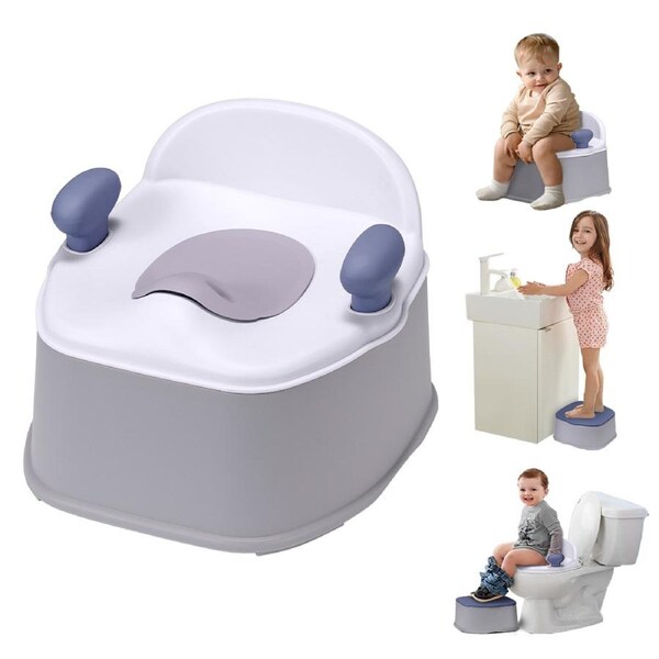 PlayPals 3-in-1 Kids Potty Toilet Trainer Toddler Toilet Training Seat w/ Interactive Musical Mat Grey