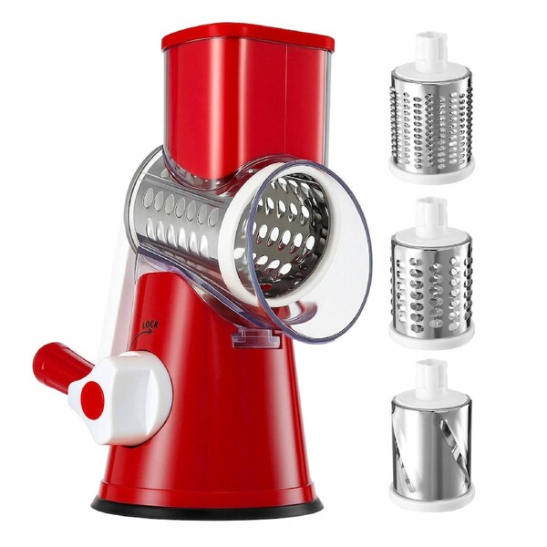 3in1 Vegetable Slicer Rotary Food Potato Mandoline Cheese Grater Drum Fruit Nut Shredder Chopper Cutter Hand Held Manual Kitchen Utensil Cooking Tools