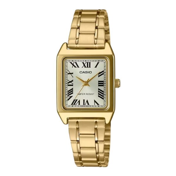 Casio LTP-V007G-9B Womens Watch Gold Tone Square Dial Steel Band Water Resistant