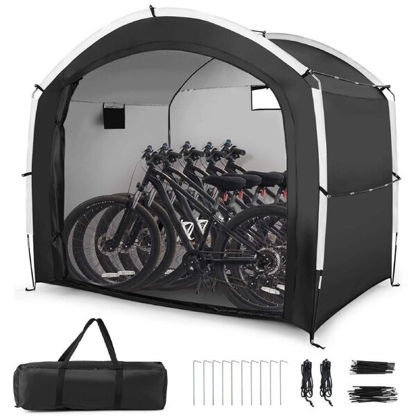 Costway 2.2x1.85M Bike Storage Shed Outdoor Portable Bicycle Cover Shelter Waterproof Garage Tent Gazebo Black