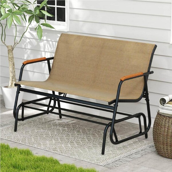 Costway 2 Seat Patio Glider Bench Outdoor Metal Frame Rocking Chair Swing Gliding Loveseat Brown