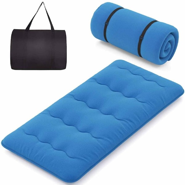 Costway Twin Size Camping Mattress Tatami Roll up Mat Cushion Floor Lounger Bed Sleeping Pad w/Carry Bag Blue
