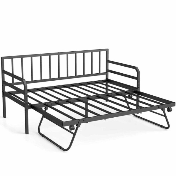 Costway 3in1 Sofa Bed Single Size Metal Daybed Bed Frame Space Savor w/Pop up Trundle