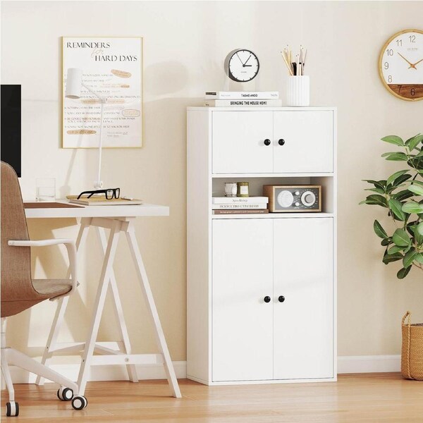 Costway 3-Tier Bookshelf Bookcase Storage Cabinet w/Adjustable Shelf Kitchen Pantry Cupboard