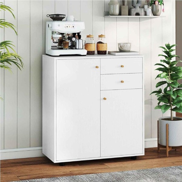 Costway Kitchen Sideboard Buffet Cabinet Modern Farmhouse Coffee Bar Cabinet w/2 Drawers 2 Doors & 3 Adjustable Shelves