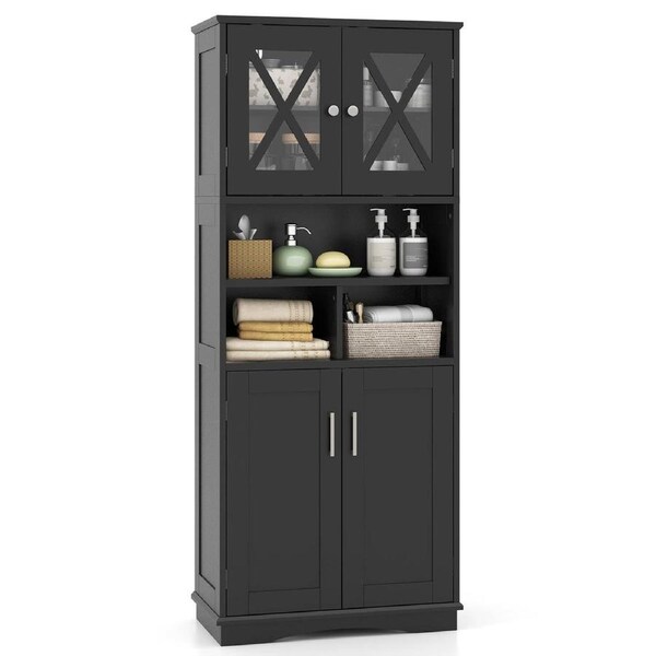 Giantex Kitchen Pantry Cupboard Bathroom Cabinet w/Acrylic Doors 3 Cubes Adjustable Shelves Black