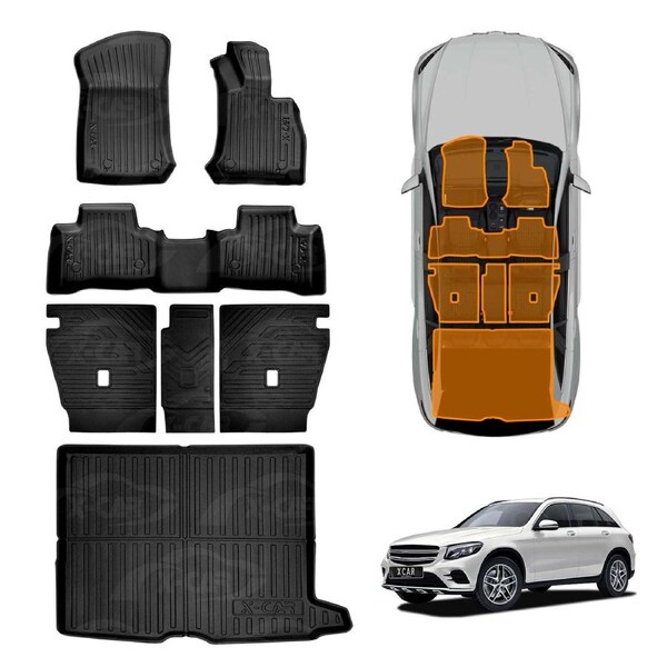 Floor Mats Boot Liner Set for Mercedes-Benz GLC Class 2015-2022 All Weather Heavy Duty Car Trunk Cargo Kick Back Seat Protector Cover