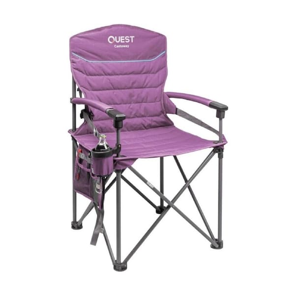 Quest Outdoors Castaway Hard Arm Camping Chair Padded Arms 200kg Max Purple