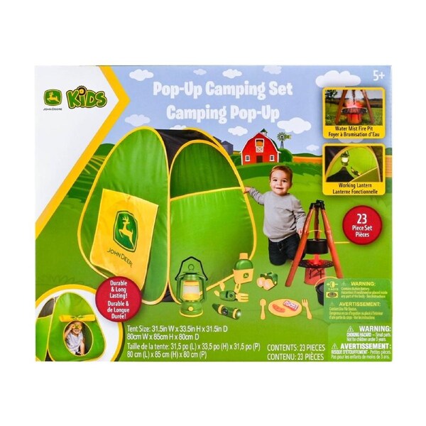 18pc John Deere 18Pc Pop-Up Camping Set w/Interactive Fire Pit & Accessories 5y+