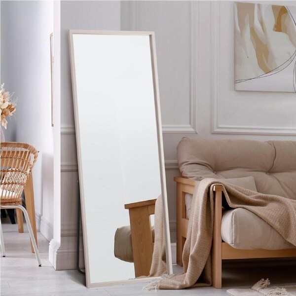 Oikiture Wooden Full Length Mirror Rectangle Floor Mirrors Free Standing White