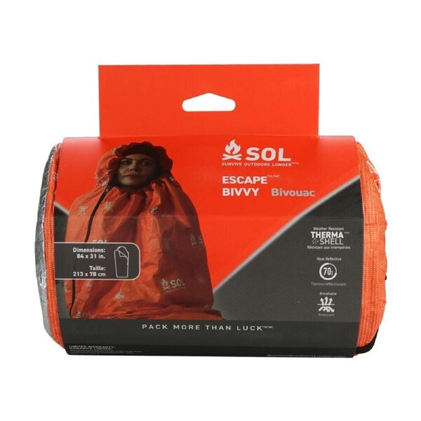 SOL Bivvy With Hood Heat Reflective Water-Resistant 213cm X 78cm Orange