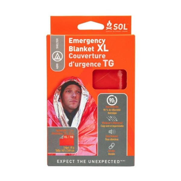 SOL Emergency Blanket XL Heat Reflective Orange 147x249cm Durable Waterproof