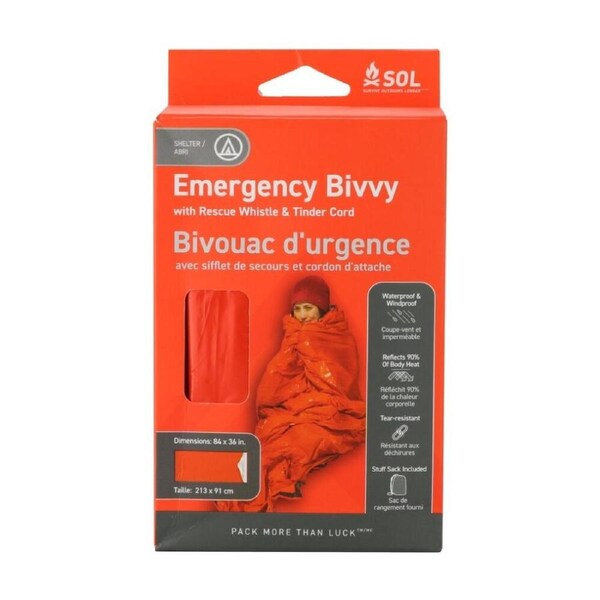 SOL Emergency Bivvy 90 Percent Heat Reflective Waterproof Orange Rescue Whistle