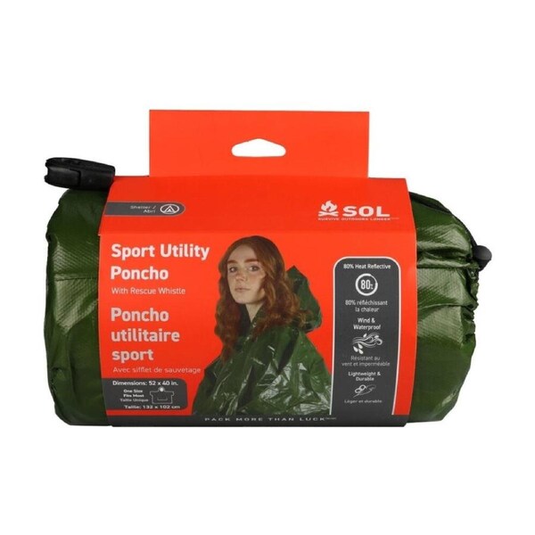 SOL Sport Utility Poncho Heat Reflective Waterproof Tear-Resistant 132 X 102cm