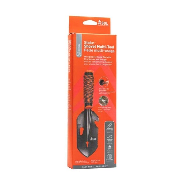 SOL Stoke Shovel Multi Tool Camping With Fire Starter Stow Handle Sheath