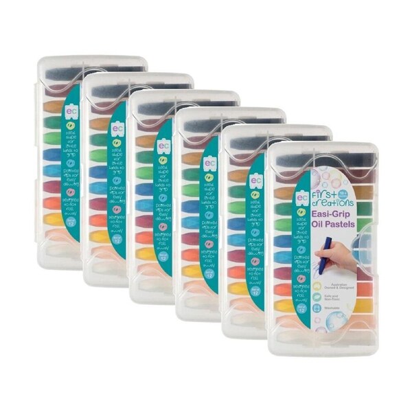 6x 12pc First Creations Easi-Grip Oil Pastels Non-Toxic Hexagonal w/Case 18m+