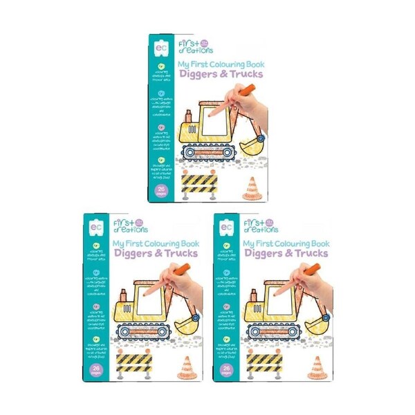 3PK First Creations Colouring Book Diggers & Trucks Kids Activity 26 Pages 12m+