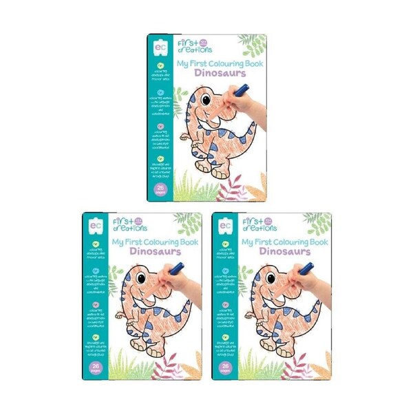 3PK First Creations My Colouring Book Dinosaurs Theme Kids Activity 26 Page 12m+