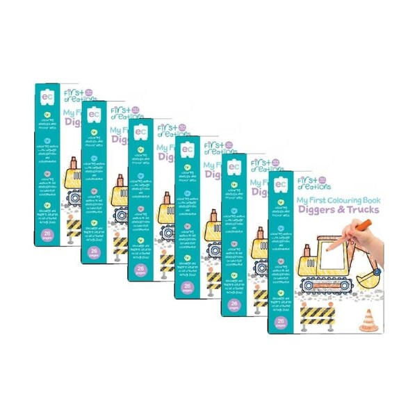 6PK First Creations My Colouring Book Digger & Truck Kids Activity 26 Pages 12m+