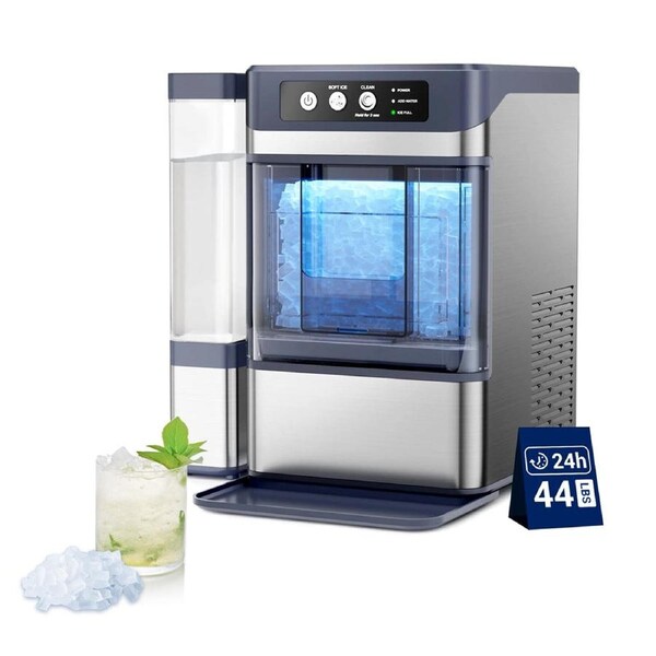 Mornest Crunchy Chewable Nugget Ice Maker with Water Tank, Soft Restaurant-Style Ice in 5 Min, 17kg/24hr, Front-Load Portable Ice Machine Fits Under Cabinets, One-Touch Self-Clean, Stainless Steel