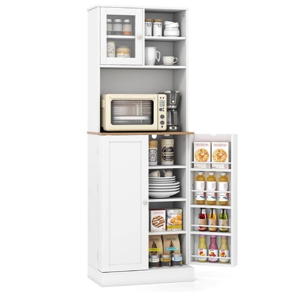 Giantex 170CM Kitchen Pantry Cabinet w/Microwave Shelf 8 Door Shelves & 5 Adjustable Shelves Freestanding Cupboard