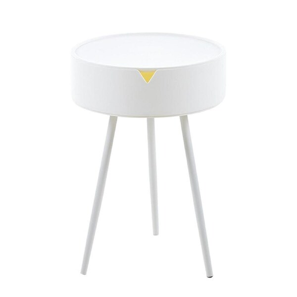 Modern Round Bedside Table with Storage White Small Coffee Side Table 40cm