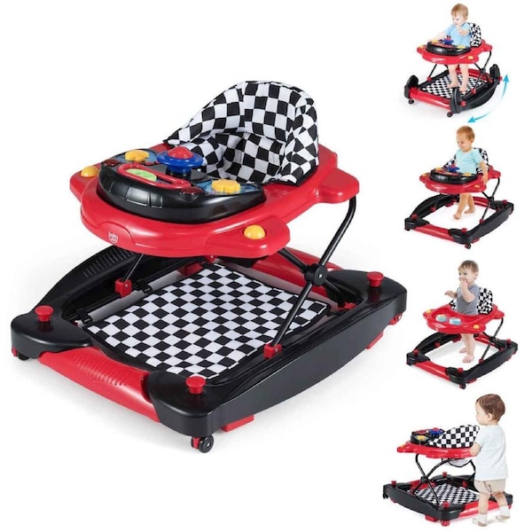 Costway 6 in 1 Walker & Rocker Adjustable Push Walker Ride on Car Activity Center w/Music Tray Red
