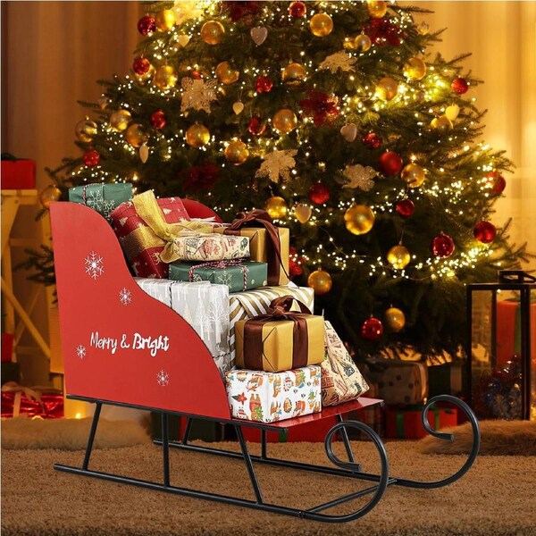 Costway 2-tier Metal Sleigh Basket Ornament Iron Crafts Christmas Decoration Sled Xmas Decor Gift