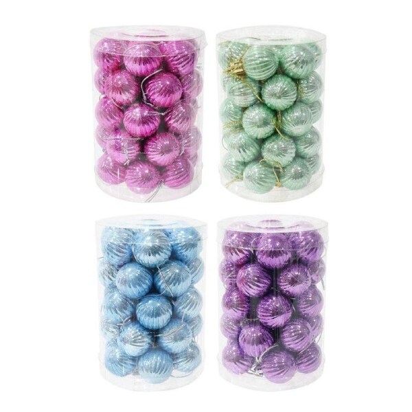 Mini Ribbed Baubles 34pk 4 Asst 3cm