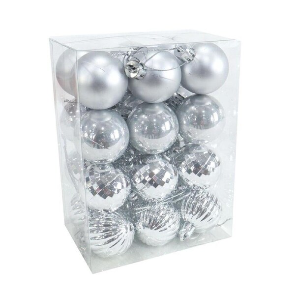 Mini Silver Baubles 24pk 4cm