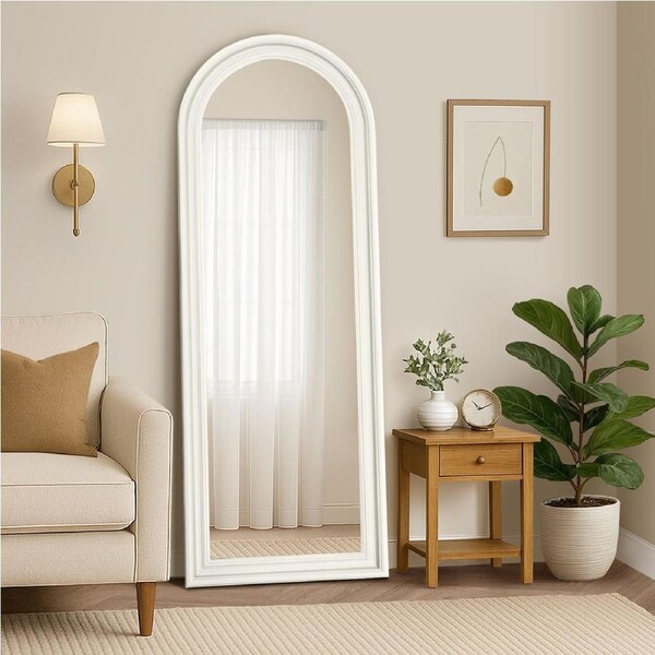 Oikiture Full Length Mirror Elegance Arch 165x60cm White Wood Floor Mirrors