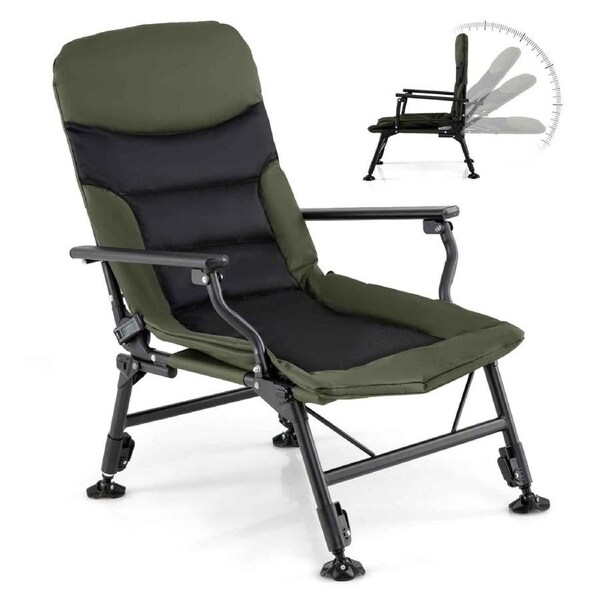 Costway Folding Fishing Chair Swivel Adjustable Camping Chair Lounge Chair Outdoor Picnic Portable Recliner Green