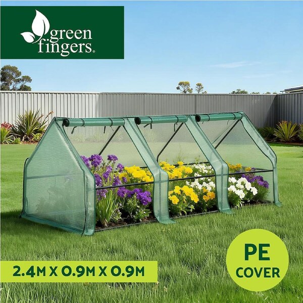 Green Fingers Mini Greenhouse 240x90x90cm Steel Frame PE Cover Portable Outdoor Plant Shelter Flower