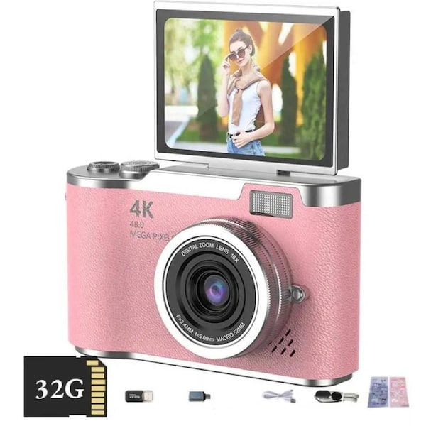 Digital Camera with Flip Screen Pink