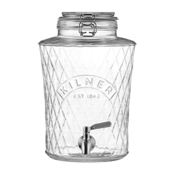 Kilner Clip Top Diamond Dispenser - Stainless Steel Tap - 5L Capacity - Chemical Free Soda Lime Construction - Stylish
