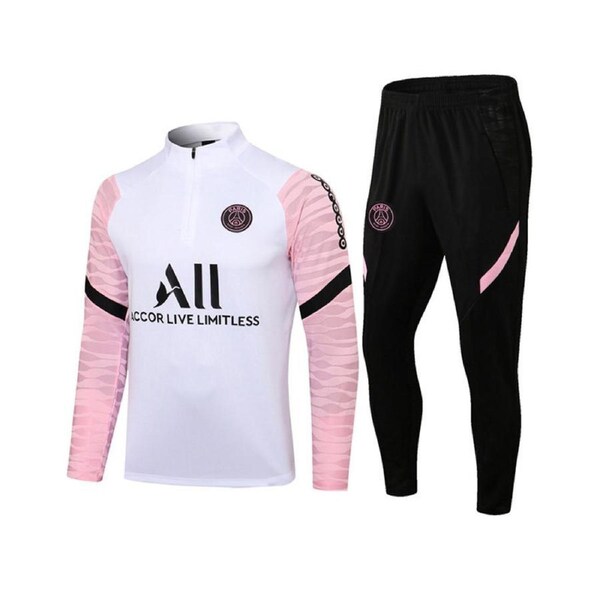 Nevenka Paris Soccer Jersey Kits with Long Sleeves Half Zipper Football Training Suit-White S