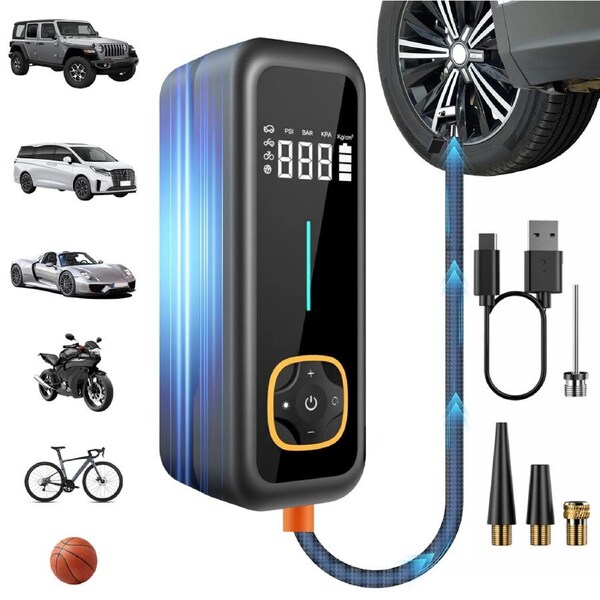 Advwin Portable Tire Inflator, Air Compressor 150PSI, Cordless Car Air Pump with LCD Digital Pressure Gauge, Automatic Stop
