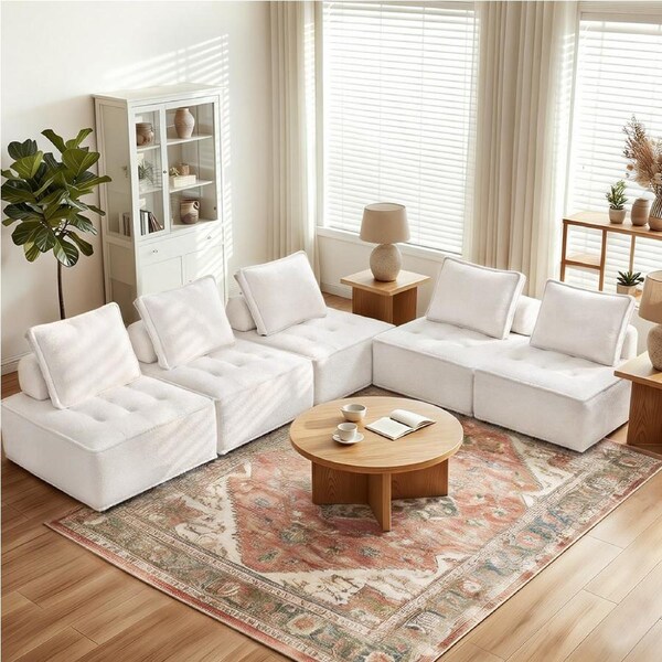 Artiss 5PCS Modular Sofa Lounge Sofa Convertible Comfy Couch Floor Couches Bed Beige