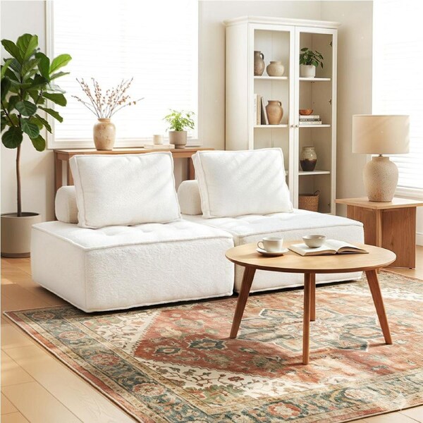 Artiss 2PCS Modular Sofa Lounge Sofa Convertible Comfy Couch Floor Couches Bed Beige