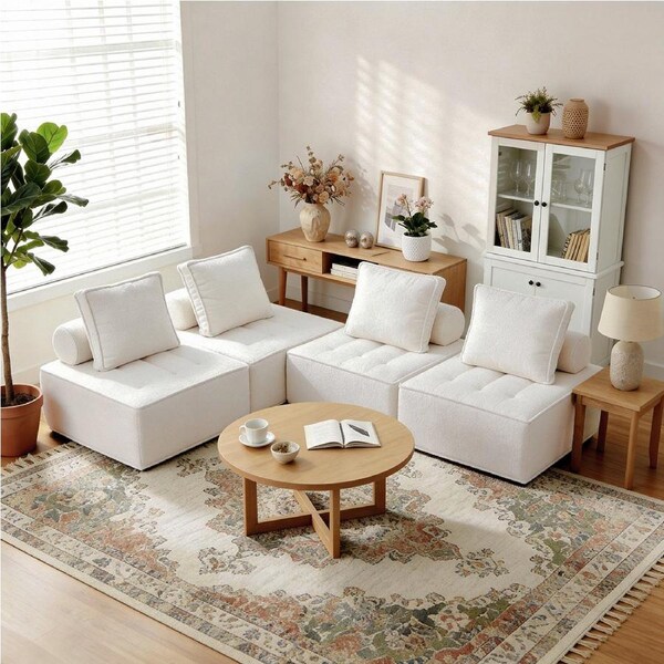 Artiss 4PCS Modular Sofa Lounge Sofa Convertible Comfy Couch Floor Couches Bed Beige