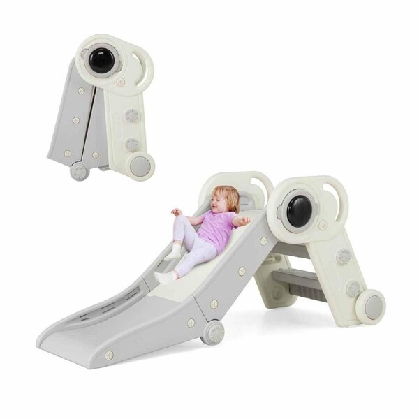 Babyjoy 2in1 Foldable Slide Climb Playset w/Climber Indoor Playground Toy Gift White & Grey