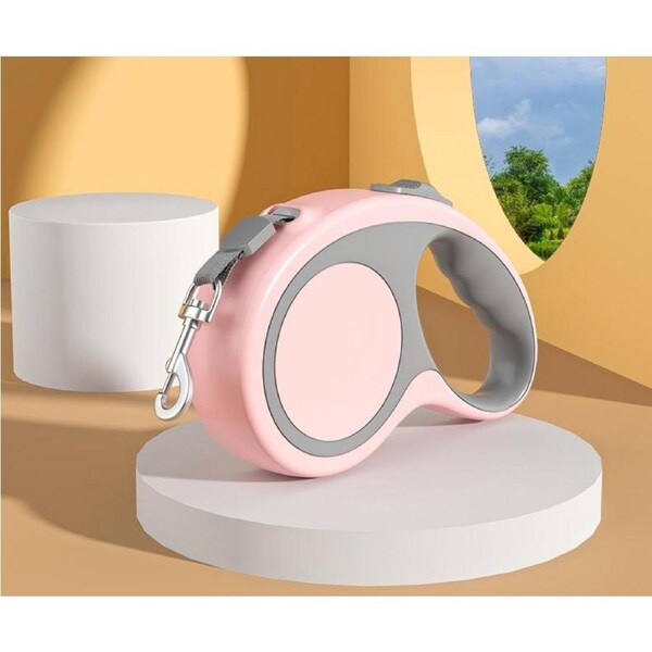 360° Tangle-Free Retractable Dog Leash - 16 ft Strong Nylon Tape - One-Handed Brake, Pause, Lock,Pink