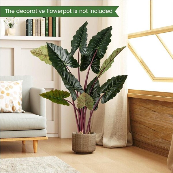Costway 160CM Artificial Plant Tree Fake Rainbow Taro Tree Potted Plant w/11 Faux Leaves Bendable Stem Home Garden Decor