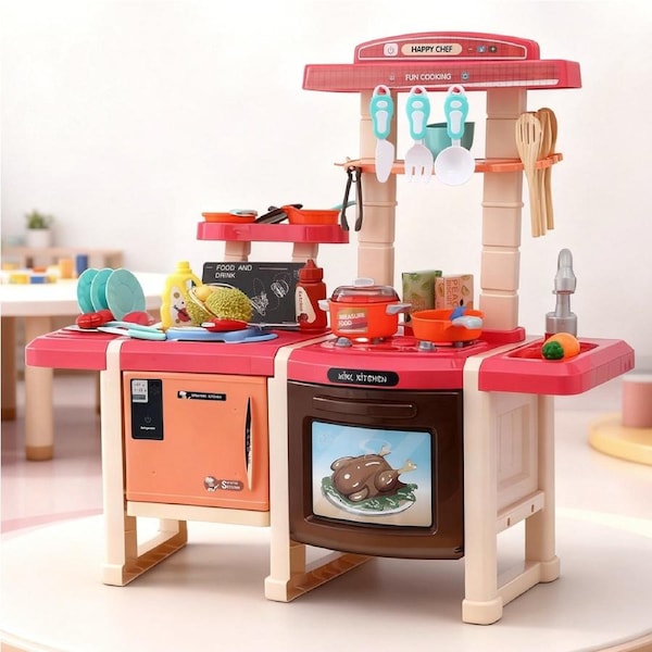 Keezi Kids Kitchen Pretend Play Set Cooking Sound Steam Light Function