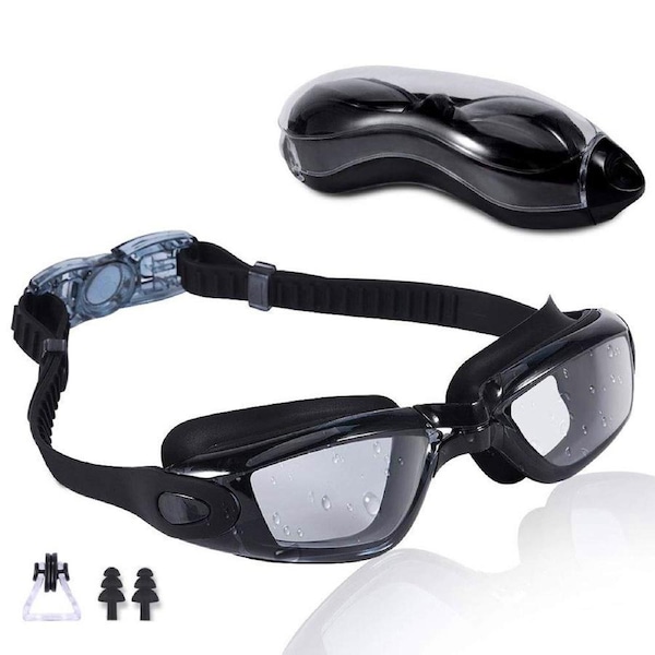 Anti-Fog Swim Goggles For Adult Anti-UV Waterproof Pool Goggles Clear Lenses Black