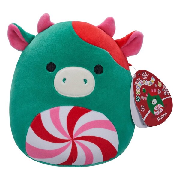 Squishmallows Christmas Ruben the Cow Peppermint Swirl Belly 7.5 inch Plush
