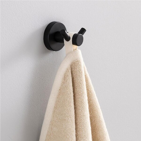 Black Double Towel Hook Clothes Robe Holder Wall Hanger Stainless Steel Round
